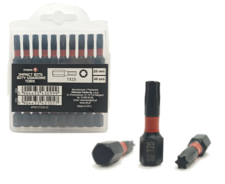 Bity udarowe 4PRO magnetyczne 25mm 1/4" TORX25 - 20 szt