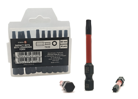 Bity udarowe 4PRO magnetyczne 50mm 1/4" TORX20 - 10 szt