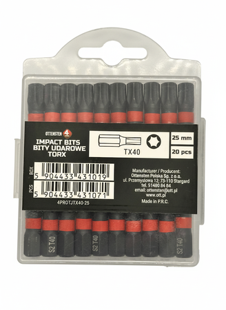 Bity udarowe 4PRO magnetyczne 25mm 1/4" TORX40 - 20 szt