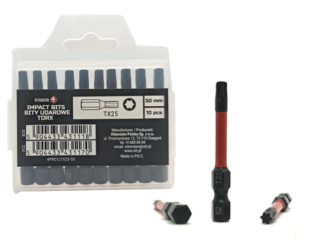 Bity udarowe 4PRO magnetyczne 50mm 1/4" TORX25 - 10 szt