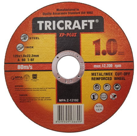Tarcze do cięcia metalu 125 x 1 x 22,2 mm TRICRAFT XP-PLUS 1szt