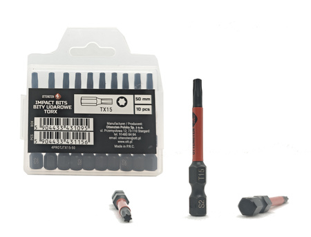Bity udarowe 4PRO magnetyczne 50mm 1/4" TORX15 - 10 szt