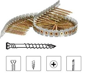 Wkręty na taśmie SENCO 4,2/20mm drewno/drewno PH2 - ocynk żółty