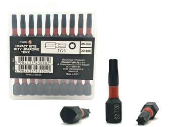 Bity udarowe 4PRO magnetyczne 25mm 1/4" TORX20 - 20 szt